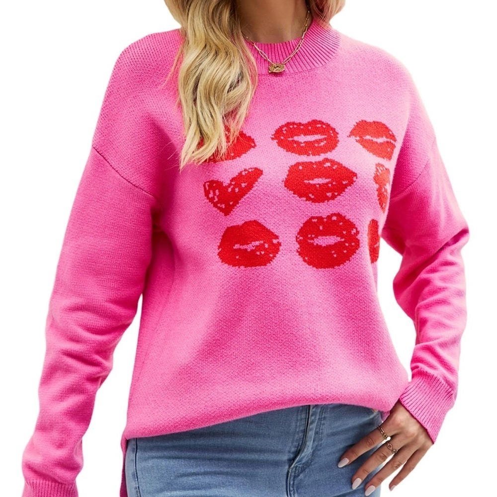 Dee Elly Hugs and Kisses Pink Valentines Sweater